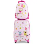 Costway kinderkoffer, roze vogeltjes, 12"+16", kinderkoffer