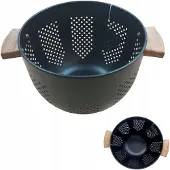 MPLCo Zwarte RVS Vergiet met Houten Handvatten - 22 cm