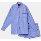 Woody pyjama meisjes/dames doorknoop - blauw gestreept - 262-10-WKA-W/951 - maat 152