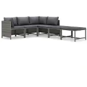vidaXL 6-delige Loungeset met kussens poly rattan grijs