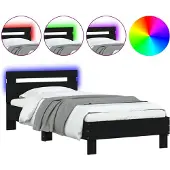 vidaXL Bedframe met hoofdeinde en LED-verlichting, zwart, 75x190 cm
