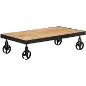 vidaXL Salontafel met wielen, massief gerecycled hout, 100x55x26 cm
