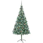 vidaXL Kunstkerstboom met verlichting kerstballen dennenappels 210 cm