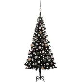 vidaXL Kunstkerstboom met verlichting en kerstballen 150 cm PVC zwart