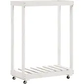 vidaXL Houtblokhouder met wielen 76,5x40x108 cm massief grenenhout wit