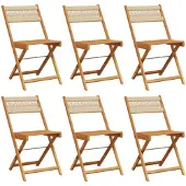 vidaXL Klapstoelen 6 stuks Beige Massief Acaciahout