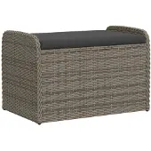vidaXL Zitbank met opbergruimte en kussen, grijs, 80x51x52 cm, polyrotan