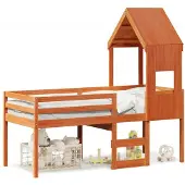 vidaXL Hoogslaper met dak massief grenenhout wasbruin 90x190 cm