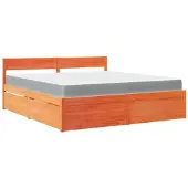 vidaXL Bed met lades en matras massief grenenhout wasbruin 180x200 cm