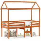vidaXL Hoogslaper met dak massief grenenhout wasbruin 90x190 cm