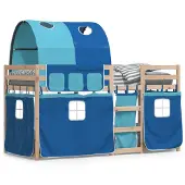 vidaXL Stapelbed met gordijnen 90x200 cm massief grenenhout blauw