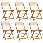 vidaXL Klapstoelen set van 6 stuks, beige stof en massief hout