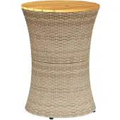 vidaXL Tuinbijzettafel trommelvormig poly rattan en massief hout beige
