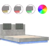 vidaXL Bedframe met hoofdeinde en LED-verlichting, betonkleur, 150x200 cm