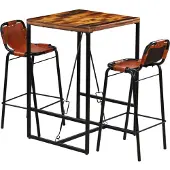 vidaXL 3-delige Barset massief gerecycled hout en echt geitenleer