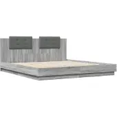 vidaXL Bedframe met hoofdeinde, grijs Sonoma, 200x200 cm, houtvezel