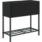 vidaXL Plantenbak met schap poly rattan zwart