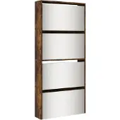 vidaXL Schoenenkast met spiegel 4-laags 63x17x134 cm gerookt eiken