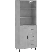 vidaXL Hoge kast, betonkleur, 69,5 x 34 x 180 cm, houtvezelplaat