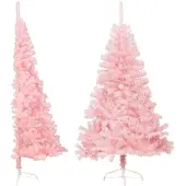 vidaXL Kunstkerstboom met standaard half 120 cm PVC roze