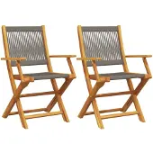 vidaXL Inklapbare stoelen 2 st massief acaciahout en polypropeen grijs