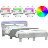 vidaXL Bedframe met hoofdeinde, LED-verlichting, betonkleur, 120x200 cm