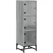 vidaXL Hoge kast met glazen deuren, grijs Sonoma, 35x37x120 cm