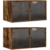 DKD Home Decor Wandkasten met glazen deuren, 2 stuks, gerookt eikenhout, 68,5 x 37 x 35 cm