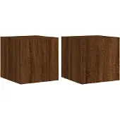 DKD Home Decor Tv-wandmeubelen met LED 2 st 30,5x35x30 cm bruin eikenkleur