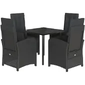 vidaXL 5-delige Tuinset met kussens poly rattan zwart