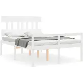 vidaXL Seniorenbed met hoofdeinde, 140x190 cm, wit, massief hout