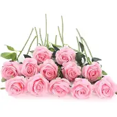 Famanu – Set van 12 kunstmatige rozen, 53 cm lange steel, roze