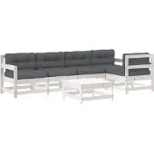 vidaXL 6-delige loungeset voor de tuin met kussens, wit, massief hout