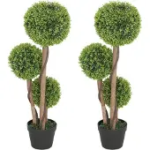 HOMCOM Artificial Topiaries-Kunststoff, Zement-17L x 17B x 90H cm-Grün
