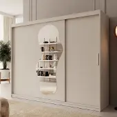 Meubella - Kledingkast Ulysses - Beige - 250 cm - Met spiegel