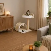 Belviona Kattenkrabpaal 43 cm, met krabboog, speelbal & ligplateau, beige/wit