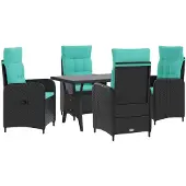 vidaXL Buiten Eettafel Set 5 st Zwart en Turkoois poly rattan