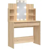 vidaXL Schminktafel met LED-verlichting, Sonoma-eikenhout, 96x40x142 cm