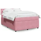vidaXL Boxspring met matras fluweel roze 140x190 cm