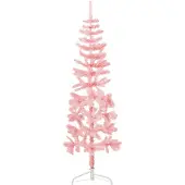 vidaXL Kunstkerstboom half met standaard smal 120 cm roze