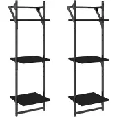 vidaXL Wandschappen 3-laags met stangen 2 st 30x25x100 cm zwart