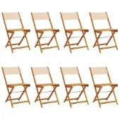 vidaXL Opklapbare stoelen, 8 stuks, beige stof en massief hout.