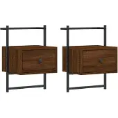vidaXL Nachtkastjes 2 st wandgemonteerd 35x30x51 cm hout bruineiken