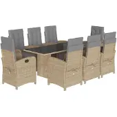 vidaXL 9-delige tuinset met kussens, beige, van polyrotan
