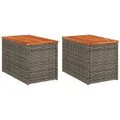 vidaXL Tuinbijzettafels 2 st 55x34x37 cm poly rattan en hout grijs