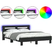 vidaXL Bedframe met hoofdeinde, LED-verlichting, zwart, 140x200 cm
