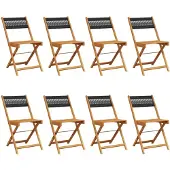 vidaXL Opklapbare stoelen, 8 stuks, zwart, massief acaciahout