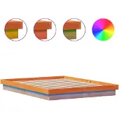 vidaXL massief houten bed met LED-verlichting, donkerbruin, 150x200 cm, van grenenhout