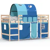 vidaXL Kinderhoogslaper met tunnel 80x200 cm massief grenenhout blauw