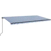 vidaXL Luifel handmatig uittrekbaar met LED 600x350 cm blauw en wit